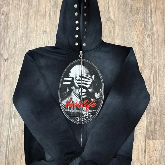 Bosslife Blind Truth Black Zip-Up Hoodie with Graphic Front - Picture 1 of 5